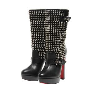 Christian Louboutin Marisa Studded Platform Biker Mid-Calf Boots 37IT
